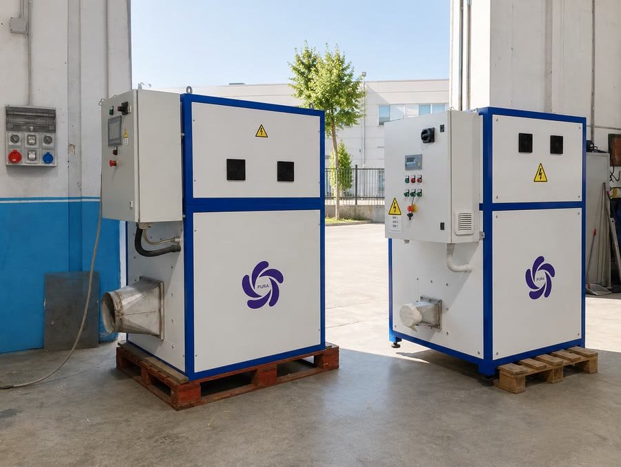 Two PURA units on pallets in the workshop, ready for delivery